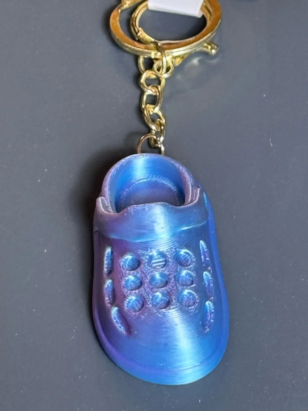 NWT 3D Printed Croc Clog Shoe Keychain Purple  Gold Silk PLA Bag Charm
